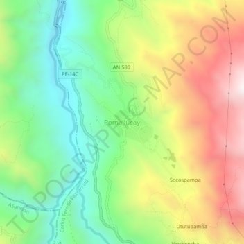 Mappa topografica Pomallucay, altitudine, rilievo