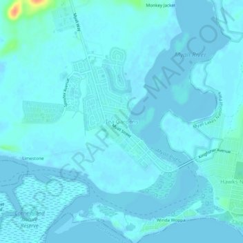 Mappa topografica Tea Gardens, altitudine, rilievo