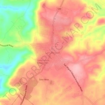 Mappa topografica San Miguel, altitudine, rilievo