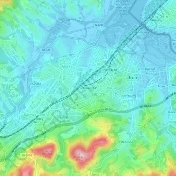 Mappa topografica Belaskoenea, altitudine, rilievo