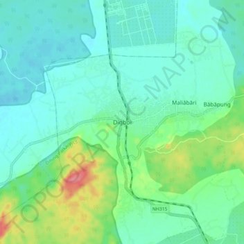 Mappa topografica Digboi, altitudine, rilievo