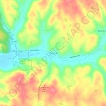 Mappa topografica Pikes Peak, altitudine, rilievo