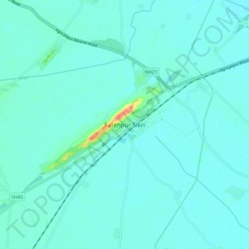 Mappa topografica Fatehpur Sikri, altitudine, rilievo