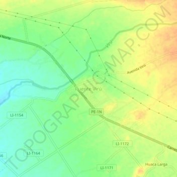 Mappa topografica Puente Virú, altitudine, rilievo