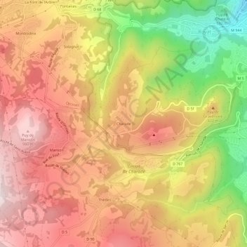 Mappa topografica Charade, altitudine, rilievo