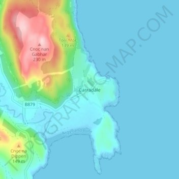 Mappa topografica Carradale, altitudine, rilievo