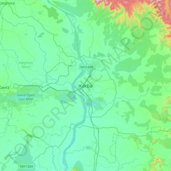Mappa topografica Korba, altitudine, rilievo