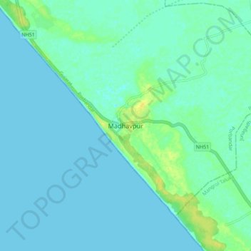 Mappa topografica Madhavpur, altitudine, rilievo