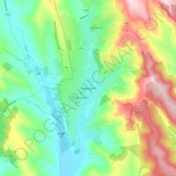 Mappa topografica Nisporeni, altitudine, rilievo