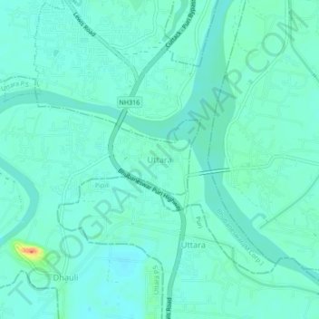 Mappa topografica Uttara, altitudine, rilievo