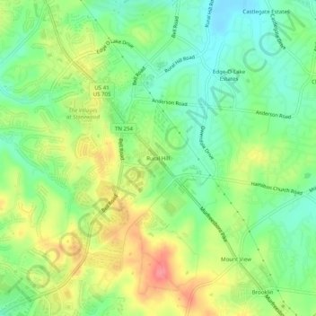 Mappa topografica Rural Hill, altitudine, rilievo