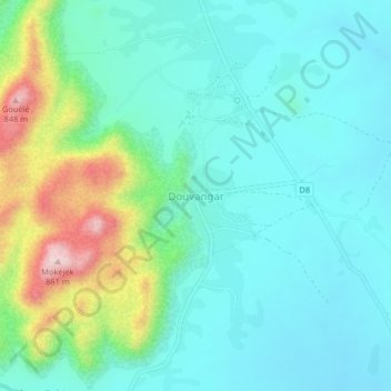 Mappa topografica Douvangar, altitudine, rilievo