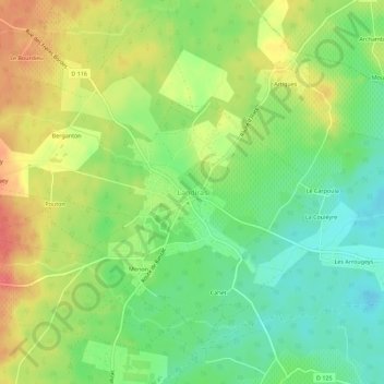 Mappa topografica Landiras, altitudine, rilievo