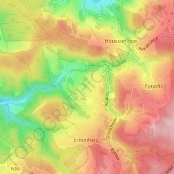Mappa topografica Faweux, altitudine, rilievo