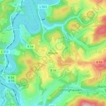 Mappa topografica Rhode, altitudine, rilievo