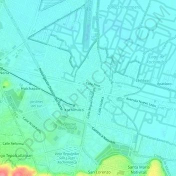 Mappa topografica Xochimilco, altitudine, rilievo