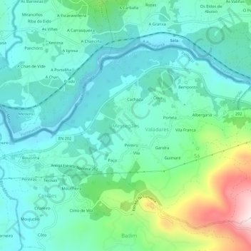 Mappa topografica Messegães, altitudine, rilievo