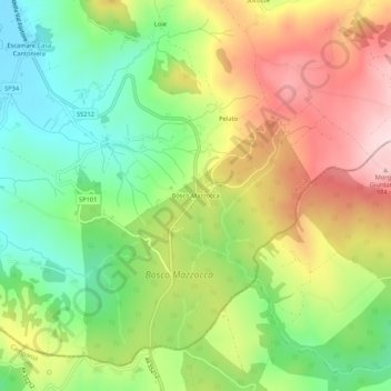 Mappa topografica Bosco Mazzocca, altitudine, rilievo