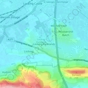 Mappa topografica Locking Parklands, altitudine, rilievo