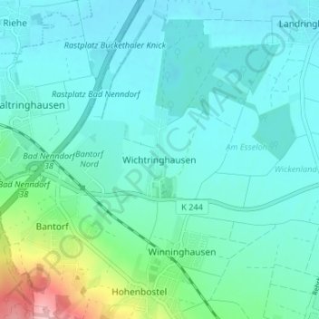 Mappa topografica Wichtringhausen, altitudine, rilievo