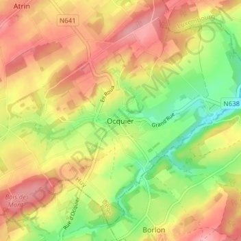 Mappa topografica Ocquier, altitudine, rilievo
