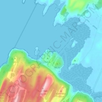 Mappa topografica Crinan, altitudine, rilievo
