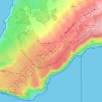 Mappa topografica Azóia, altitudine, rilievo