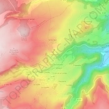 Mappa topografica Serre-Bas, altitudine, rilievo