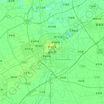 Mappa topografica 嘉兴市, altitudine, rilievo