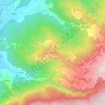 Mappa topografica Valdenogher, altitudine, rilievo
