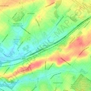Mappa topografica Dresher, altitudine, rilievo