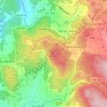 Mappa topografica Alvite, altitudine, rilievo