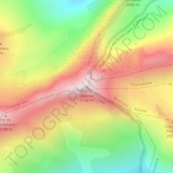 Mappa topografica Tête de Vautisse, altitudine, rilievo