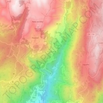 Mappa topografica Teixugueiras, altitudine, rilievo