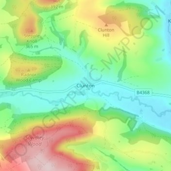 Mappa topografica Clunton, altitudine, rilievo