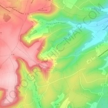 Mappa topografica Amigny, altitudine, rilievo