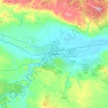 Mappa topografica Eskişehir, altitudine, rilievo