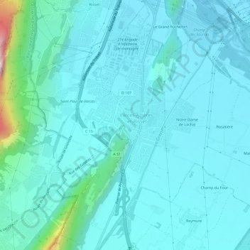 Mappa topografica Varces, altitudine, rilievo