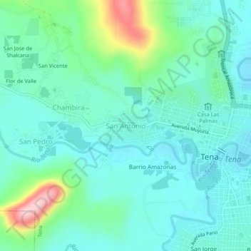 Mappa topografica San Antonio, altitudine, rilievo