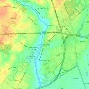 Mappa topografica Newportville, altitudine, rilievo