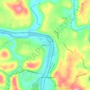Mappa topografica Collinsburg, altitudine, rilievo