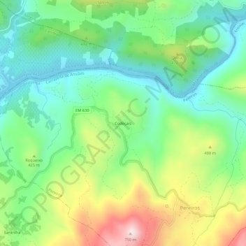 Mappa topografica Codeçais, altitudine, rilievo
