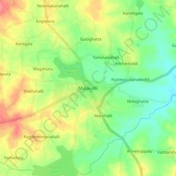 Mappa topografica Malavalli, altitudine, rilievo
