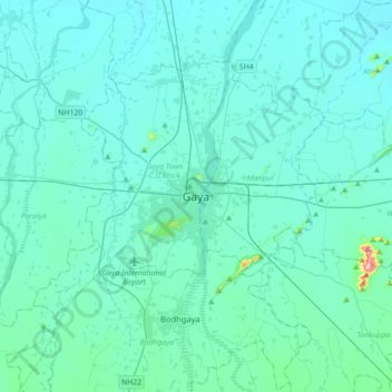 Mappa topografica Gaya, altitudine, rilievo