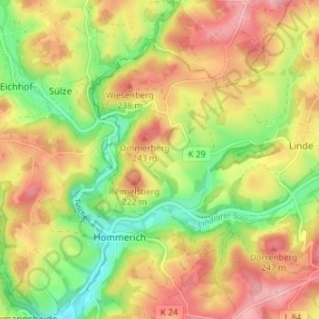 Mappa topografica Unterschümmerich II, altitudine, rilievo