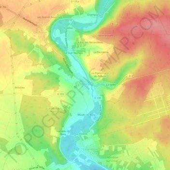 Mappa topografica Vienne, altitudine, rilievo