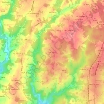 Mappa topografica Puyrigaud, altitudine, rilievo