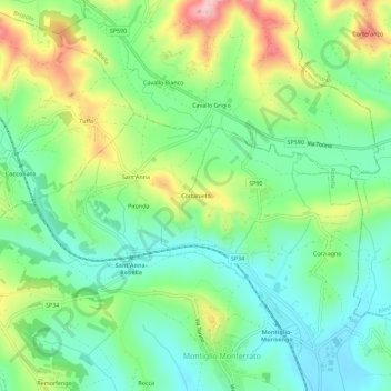 Mappa topografica Cortanieto, altitudine, rilievo