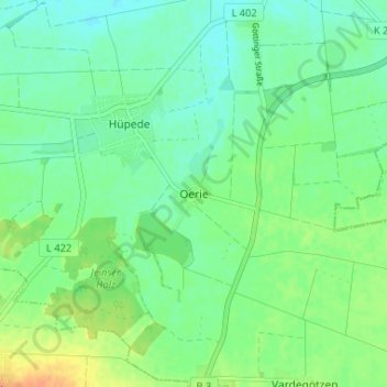 Mappa topografica Oerie, altitudine, rilievo