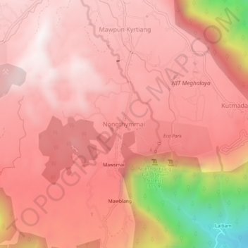 Mappa topografica Nongthymmai, altitudine, rilievo